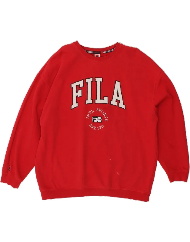 FILA Mens Graphic Sweatshirt Jumper Large Red Cotton Hoodie with Cropped Fit Short Trendy