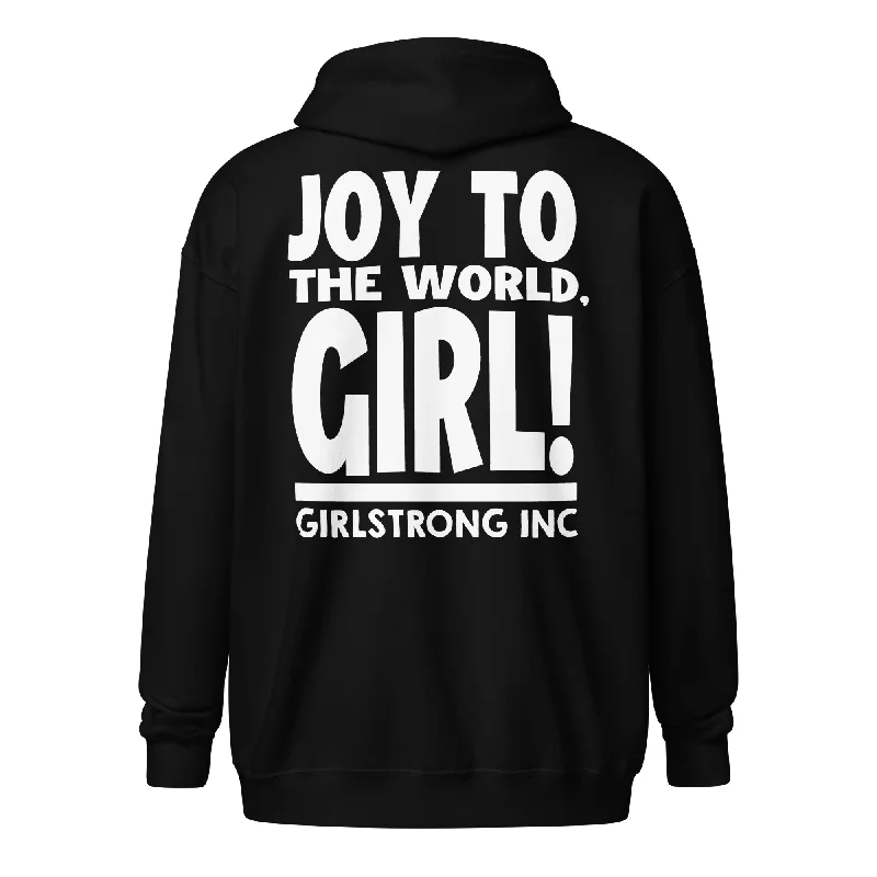 GS GRAPHIX FLEECE ZIP HOODIE - JOY TO THE WORLD, GIRL! Hoodie with Batwing Sleeves Loose Dramatic