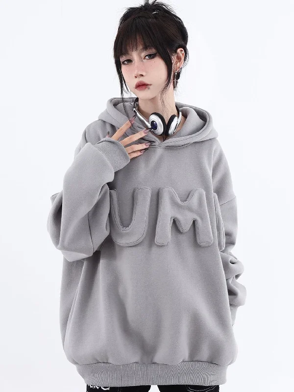 JUMP Gray Three-Dimensional Letter Embroidery Loose Casual Hoodie Hoodie with Raglan Sleeves Sporty Comfortable