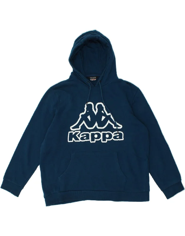 KAPPA Mens Graphic Hoodie Jumper XL Navy Blue Cotton Hoodie with Button Placket Classic Preppy