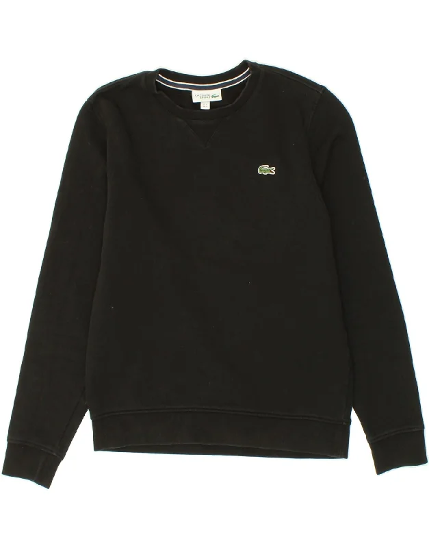 LACOSTE Mens Sweatshirt Jumper Size 3 Small Black Cotton Hoodie with Pastel Soft Subtle