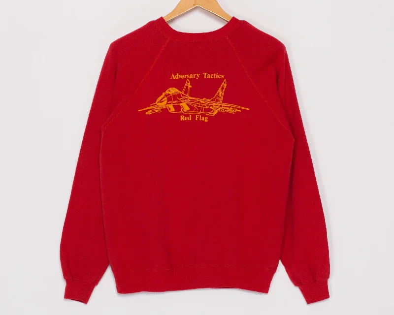 Large 80s Red Flag Fighter Jet Sweatshirt Hoodie with Hem Drawcord Adjustable Customizable