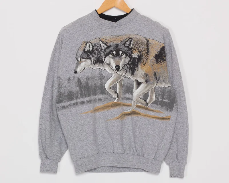 Large 90s Alaska Wolf Sweatshirt Hoodie with Gradient Ombre Colorful