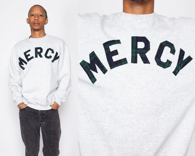 Large 90s "Mercy" Crewneck Sweatshirt Hoodie with Monochrome Minimalist Simple