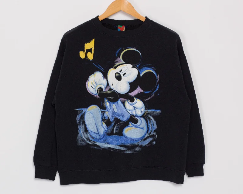 Large 90s Mickey Mouse Music Note Sweatshirt Hoodie Crop Top Short Trendy