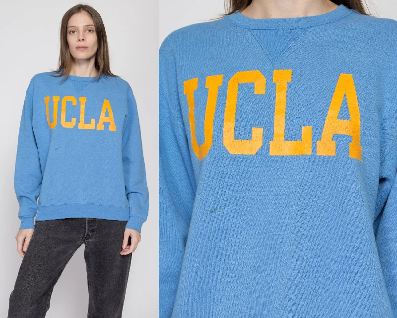 Large 90s UCLA Blue V Stitch Sweatshirt Hoodie with Hem Drawcord Adjustable Customizable