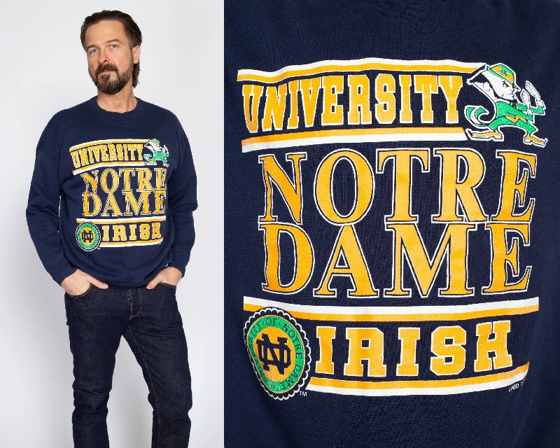 Large 90s University Of Notre Dame Fighting Irish Sweatshirt Hoodie with Elastic Cuffs Stretchable Comfortable