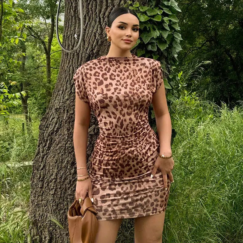 Leopard Bodycon Mini Dress Fashionable Denim Mini Dress