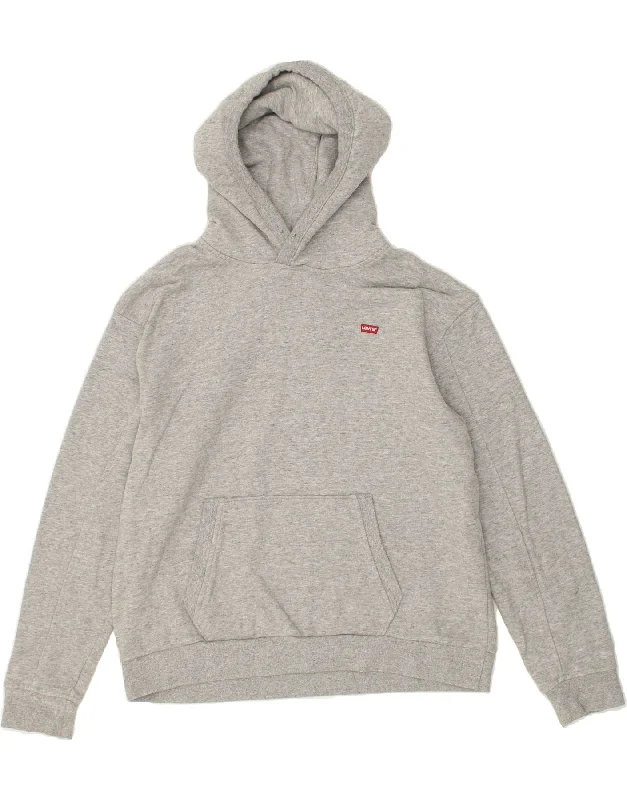 LEVI'S Mens Hoodie Jumper Small Grey Cotton Hoodie with Turtle Neck Cozy Winter