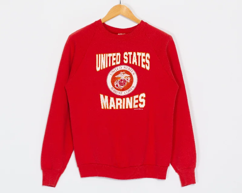 Medium 80s US Marine Corps Raglan Sweatshirt Hoodie with Hem Ribbing Snug Secure