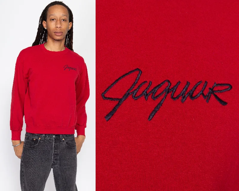 Medium 90s Jaguar Red Sweatshirt Hoodie with Crew Neck Simple Timeless