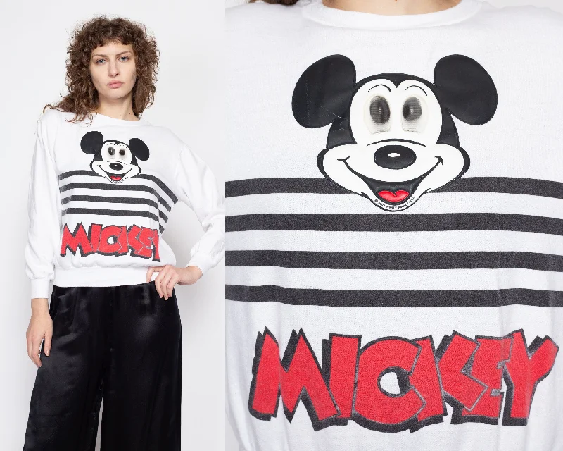 Medium 90s Mickey Mouse 3D Holographic Eyes Sweatshirt Hoodie with Belted Waist Structured Tailored