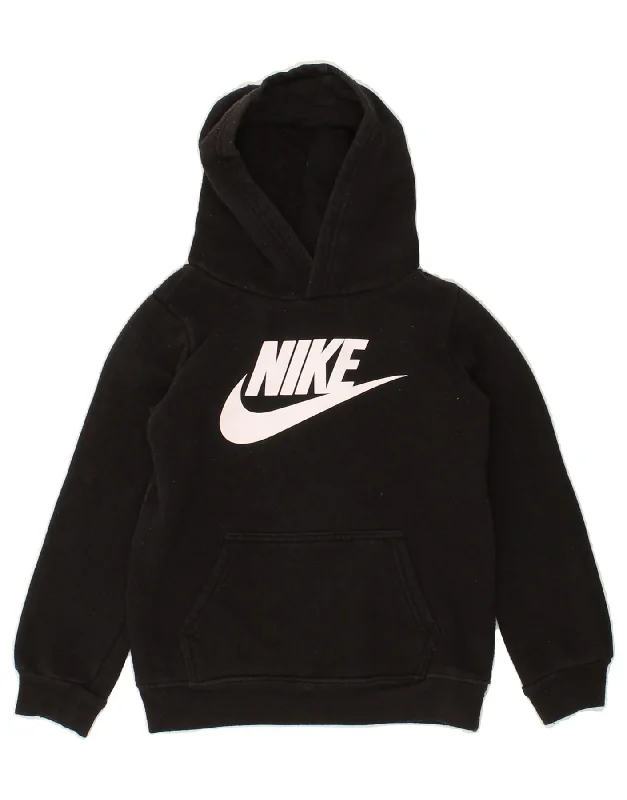 NIKE Boys Graphic Hoodie Jumper 5-6 Years Medium Black Cotton Hoodie with Zipper Placket Modern Functional