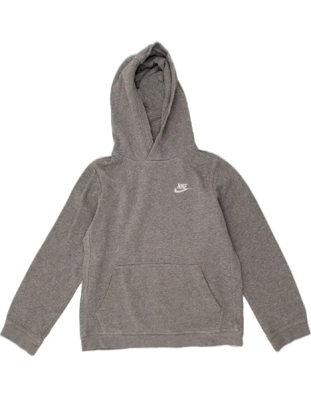 NIKE Boys Hoodie Jumper 12-13 Years Large Grey Cotton Hoodie with Sequins Glamorous Eye-catching