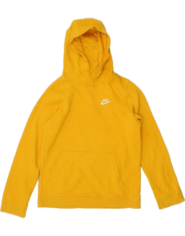 NIKE Boys Hoodie Jumper 12-13 Years Large Yellow Cotton Hoodie with Zipper Placket Modern Functional