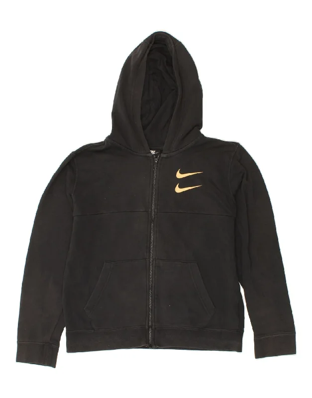 NIKE Boys Standard Fit Graphic Zip Hoodie Sweater 13-14 Years XL Black Hoodie with Elastic Cuffs Stretchable Comfortable