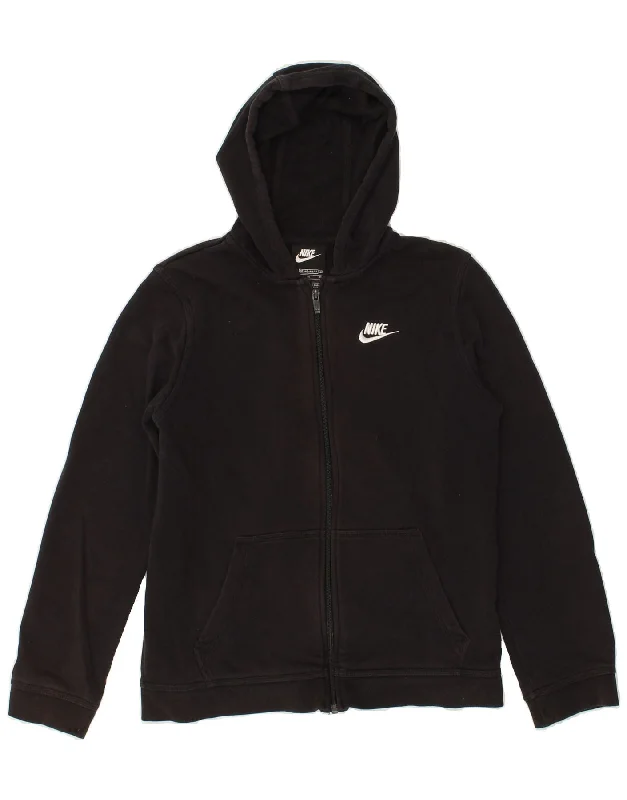 NIKE Boys Standard Fit Zip Hoodie Sweater 13-14 Years XL Black Cotton Hoodie with Bell Sleeves Flared Feminine