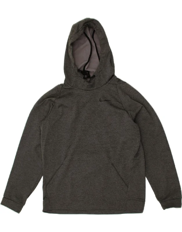 NIKE Mens Dri Fit Graphic Hoodie Jumper Small Grey Flecked Polyester Hoodie with Hem Detail Decorative Unique