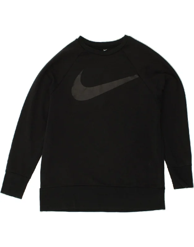 NIKE Mens Dri Fit Graphic Sweatshirt Jumper Medium Black Cotton Hoodie with Cropped Fit Short Trendy