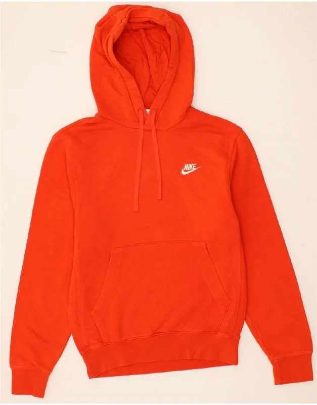 NIKE Mens Hoodie Jumper XS Red Cotton Hoodie with Hem Frayed Vintage Worn