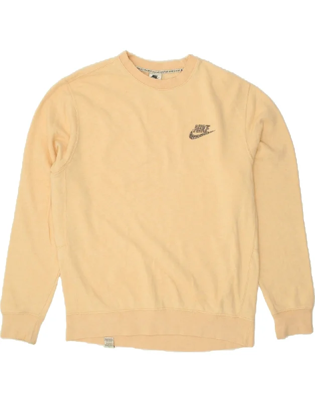 NIKE Mens Sweatshirt Jumper Medium Beige Cotton Hoodie with Ribbed Cuffs Snug Fit Comfort