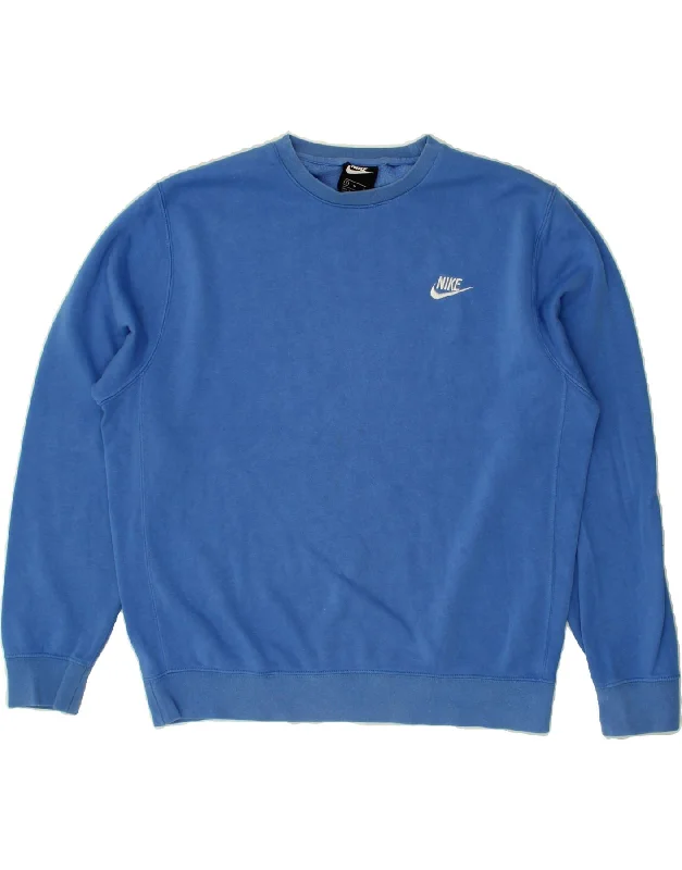 NIKE Mens Sweatshirt Jumper Medium Blue Hoodie with Illustration Artistic Creative