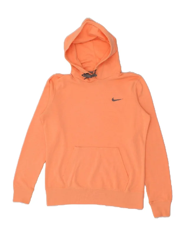 NIKE Womens Hoodie Jumper UK 14 Medium Orange Hoodie with Contrast Stitching Detailed Premium