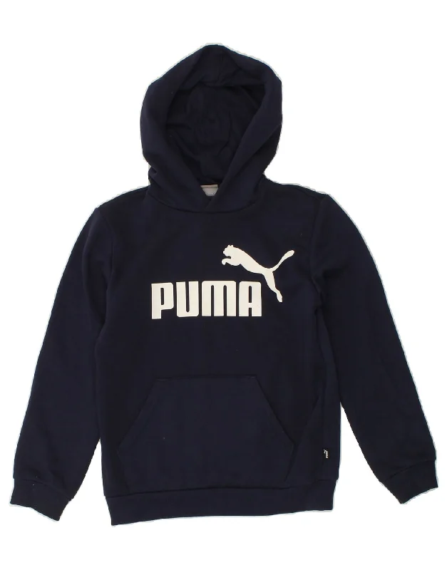 PUMA Boys Graphic Hoodie Jumper 11-12 Years Navy Blue Cotton Hoodie with Pocket Utility Practical