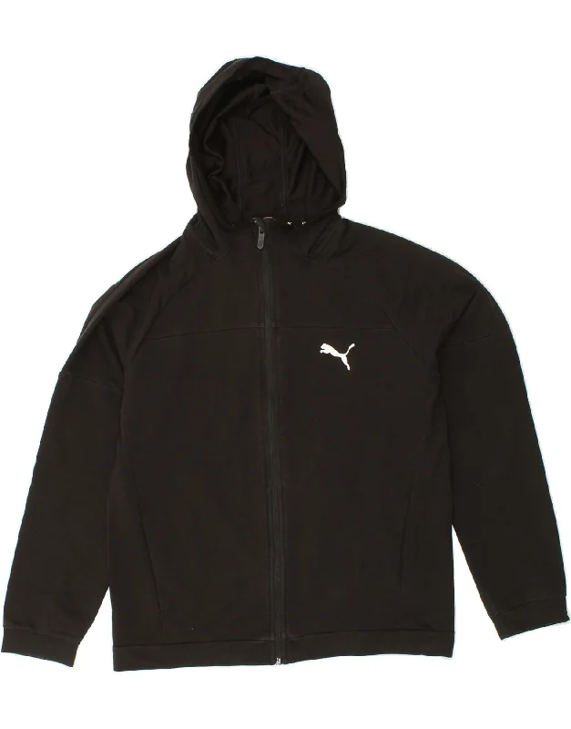 PUMA Boys Zip Hoodie Sweater 15-16 Years Black Cotton Hoodie with Applique Textured Unique