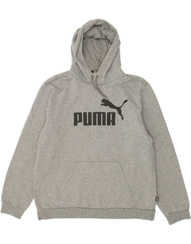 PUMA Mens Graphic Hoodie Jumper Large Grey Cotton Hoodie with Bell Sleeves Flared Feminine