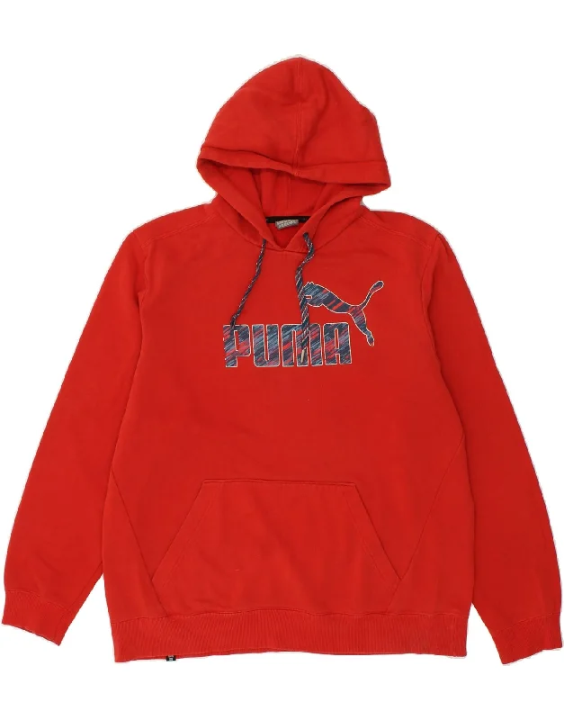 PUMA Mens Graphic Hoodie Jumper XL Red Cotton Hoodie with Button Placket Classic Preppy