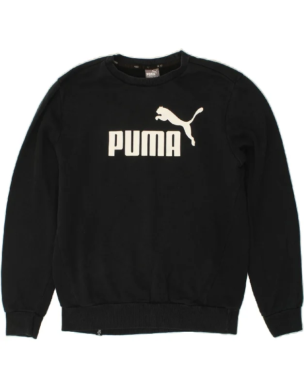 PUMA Mens Graphic Sweatshirt Jumper Medium Black Cotton Hoodie with Elastic Cuffs Stretchable Comfortable