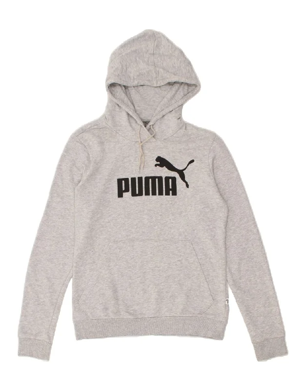 PUMA Womens Graphic Hoodie Jumper UK 10 Small Grey Cotton Hoodie with Oversized Fit Loose Comfortable