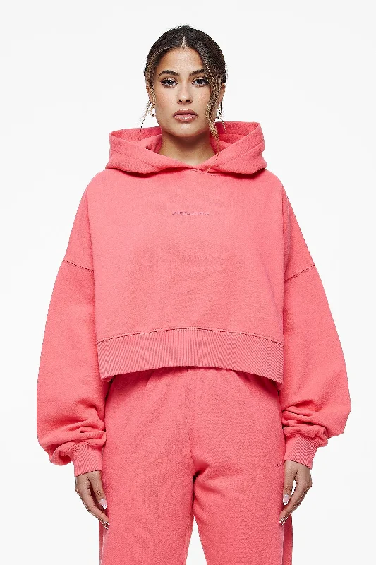 Salita Oversized Cropped Hoodie Vintage Washed Strawberry Gum Hoodie with Thumb Holes Functional Cozy