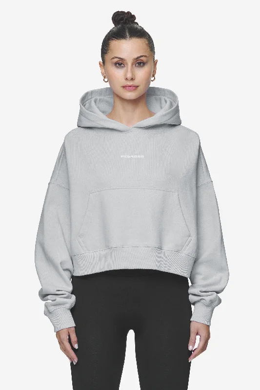 Salita Oversized Cropped Hoodie Washed Sky Grey White Gum Hoodie with Mock Neck Collared Structured