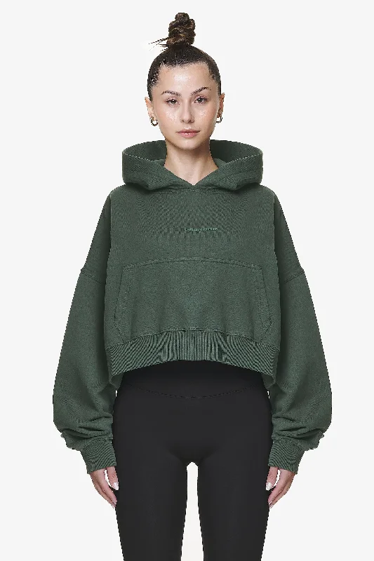 Salita Oversized Cropped Hoodie Washed Sage Green Gum Hoodie with Set-In Sleeves Structured Classic