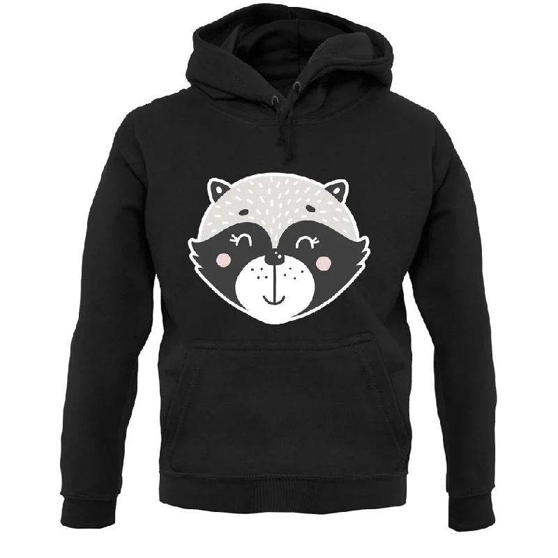 Smiley Face Racoon Unisex Hoodie Hoodie with Contrast Stitching Detailed Premium