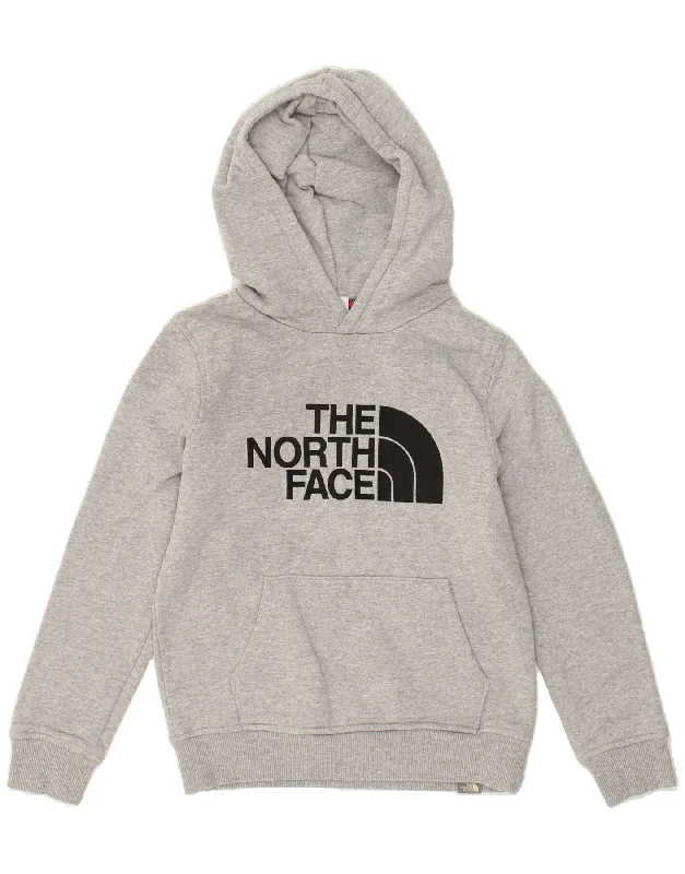 THE NORTH FACE Boys Graphic Hoodie Jumper 8-9 Years Large Grey Cotton Cotton Hoodie Fleece Lining Warmth