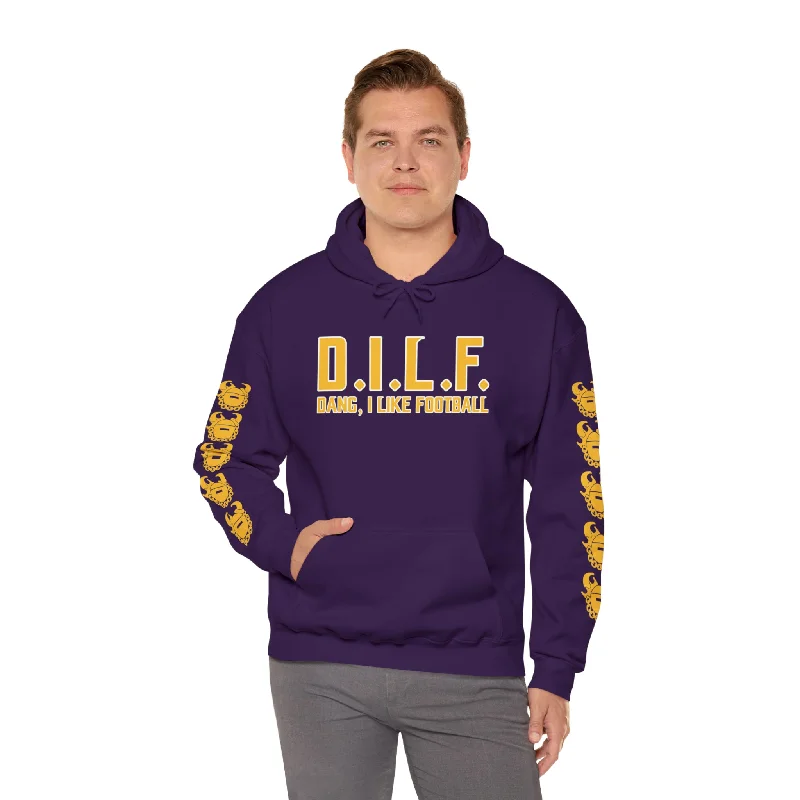 Unisex Heavy Blend™ Hooded Sweatshirt - D.I.L.F. + Game Day Helmet (Sleeves) Hoodie with Thumb Holes Functional Cozy