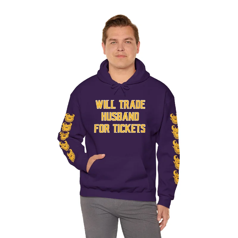 Unisex Heavy Blend™ Hooded Sweatshirt - Husband for Tickets + Game Day Helmet (Sleeves) Hoodie with Puffed Sleeves Voluminous Trendy