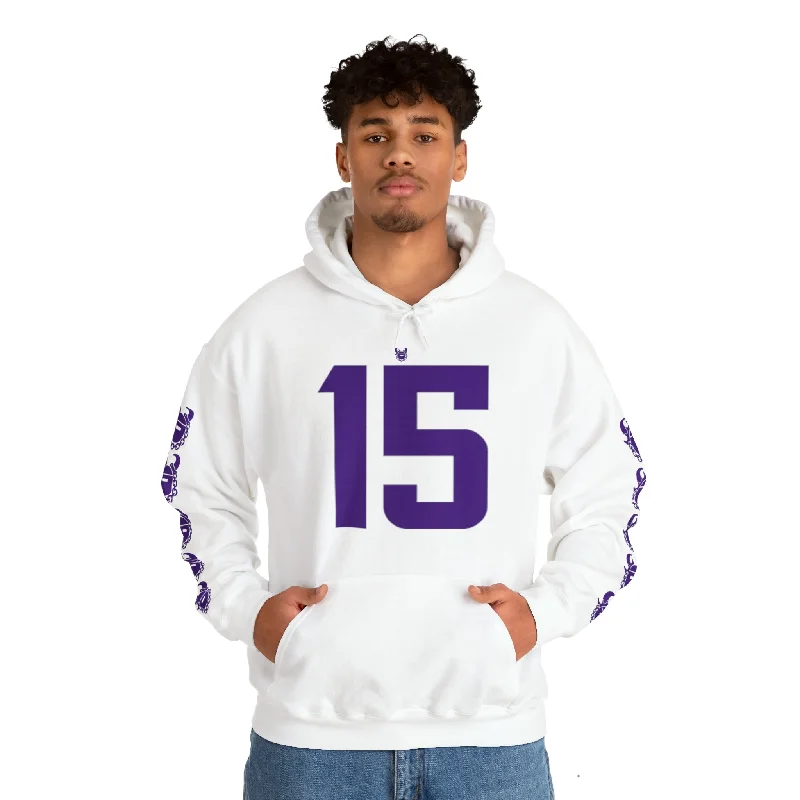 Unisex Heavy Blend™ Hooded Sweatshirt - Jersey #15 + Game Day Helmet (Sleeves) Hoodie Sweatshirt Pullover