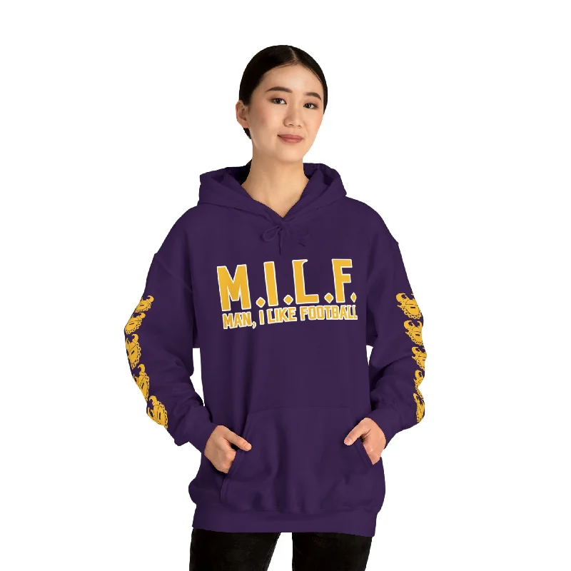 Unisex Heavy Blend™ Hooded Sweatshirt - M.I.L.F. + Game Day Helmet (Sleeves) Hoodie with Set-In Sleeves Structured Classic