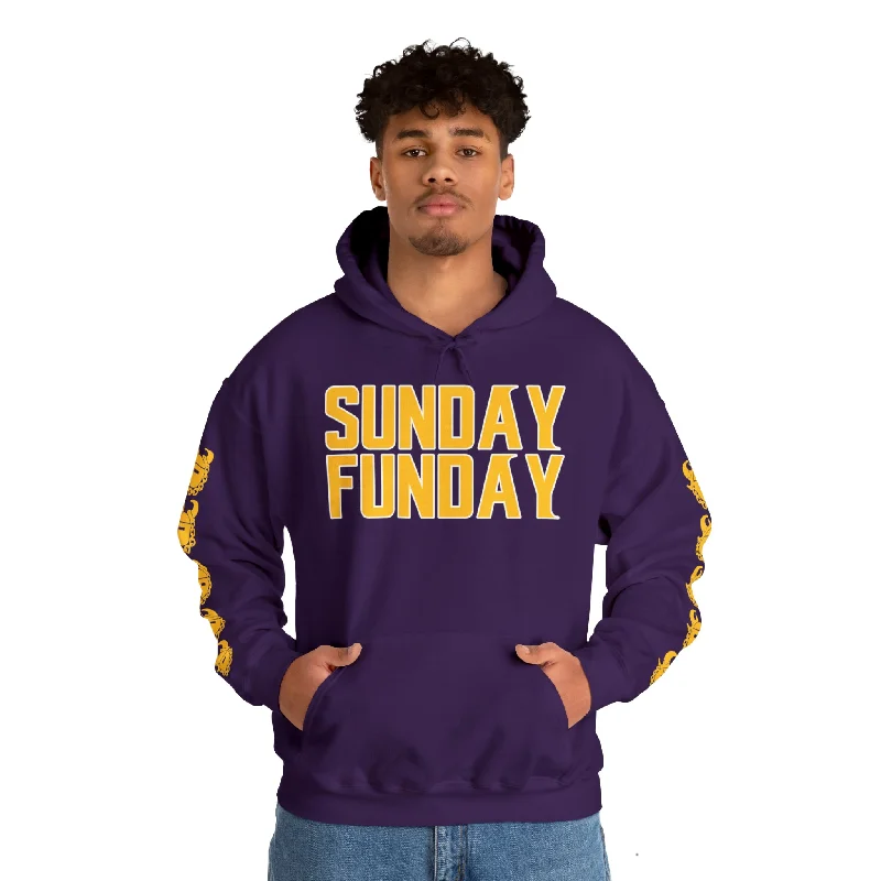 Unisex Heavy Blend™ Hooded Sweatshirt - SUNDAY FUNDAY + Game Day Helmet (Sleeves) Hoodie with Ribbed Cuffs Snug Fit Comfort