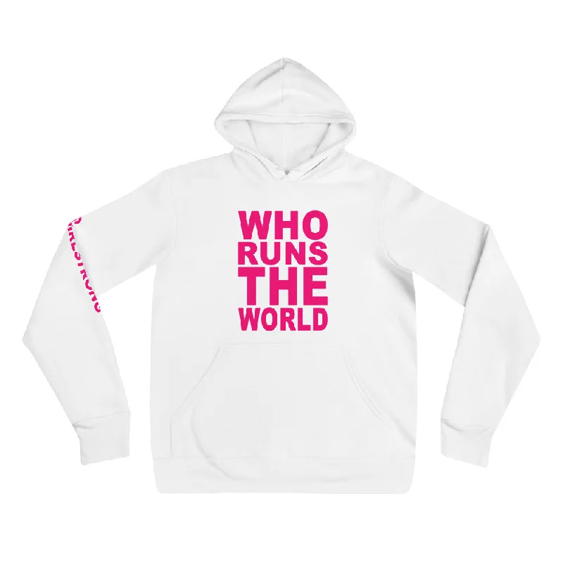 EVERYDAY FLEECE, COZY CHIC HOODIE WHITE - WHO RUNS THE WORLD Hoodie with Half-Zip Sporty Casual