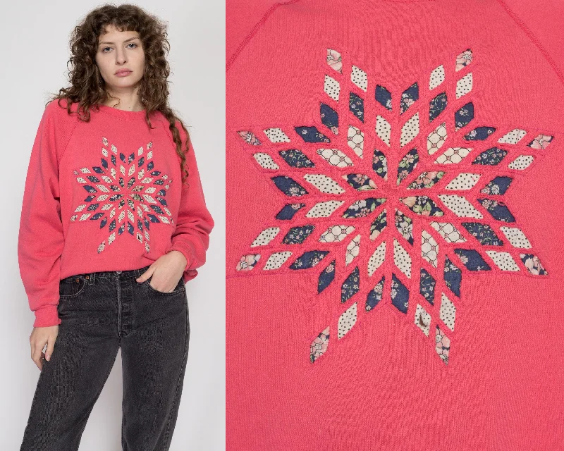 XL 90s Quilted Snowflake Graphic Sweatshirt Hoodie with Hem Elastic Stretchable Comfortable