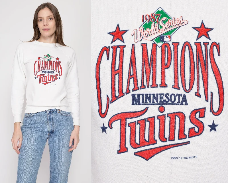 XS 80s Minnesota Twins World Series Sweatshirt Hoodie with Exposed Zipper Edgy Industrial