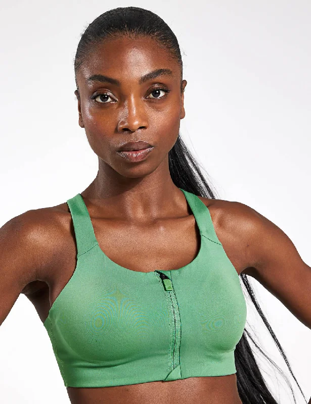 TLRD Impact Luxe High-Support Zip Bra - Preloved Green Supportive Cotton Bra