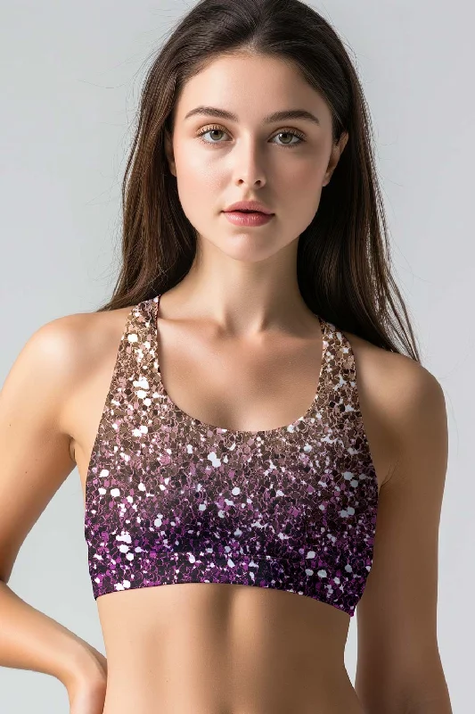 Gleam Wonderland Stella Purple Shimmer Seamless Sport Yoga Bra - Women Wireless Lace Bra