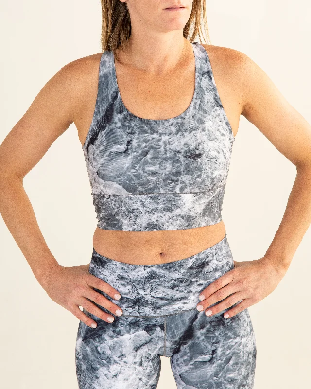 Grey Marble Longline Sports Bra Smooth Stretch Bra