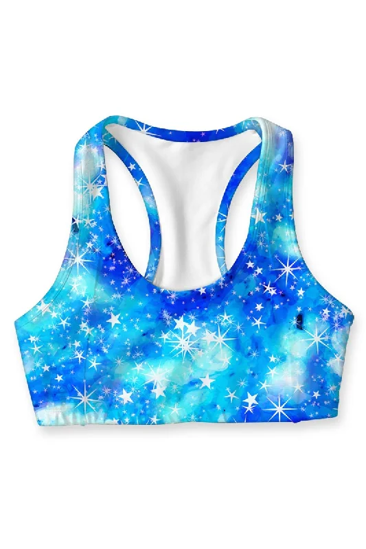 Imagination Stella Blue Galaxy Print Seamless Sport Yoga Bra - Women Supportive Sports Bra